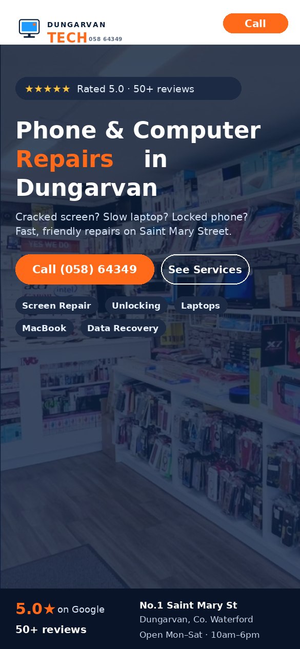 Dungarvan Tech phone and computer repair website by Ncell