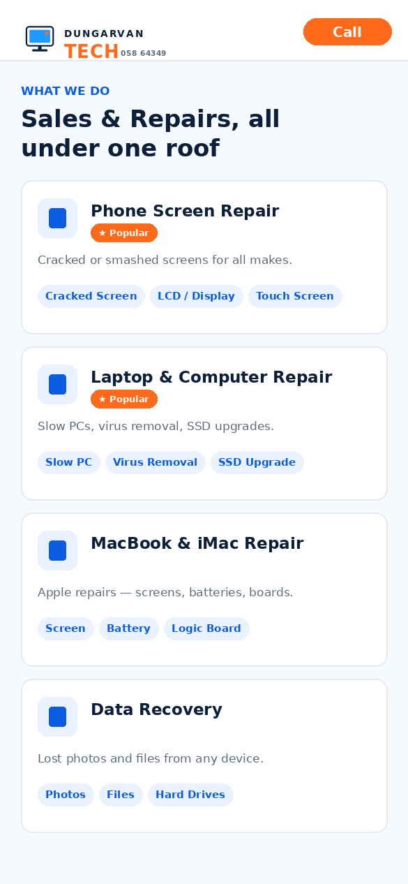 Dungarvan Tech services page by Ncell
