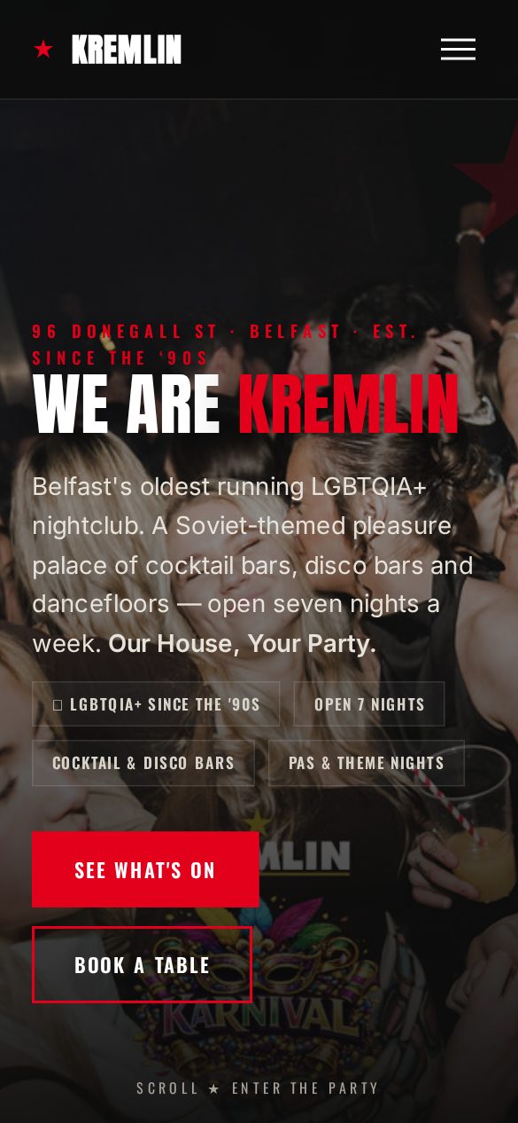 Kremlin nightclub Belfast website by Ncell